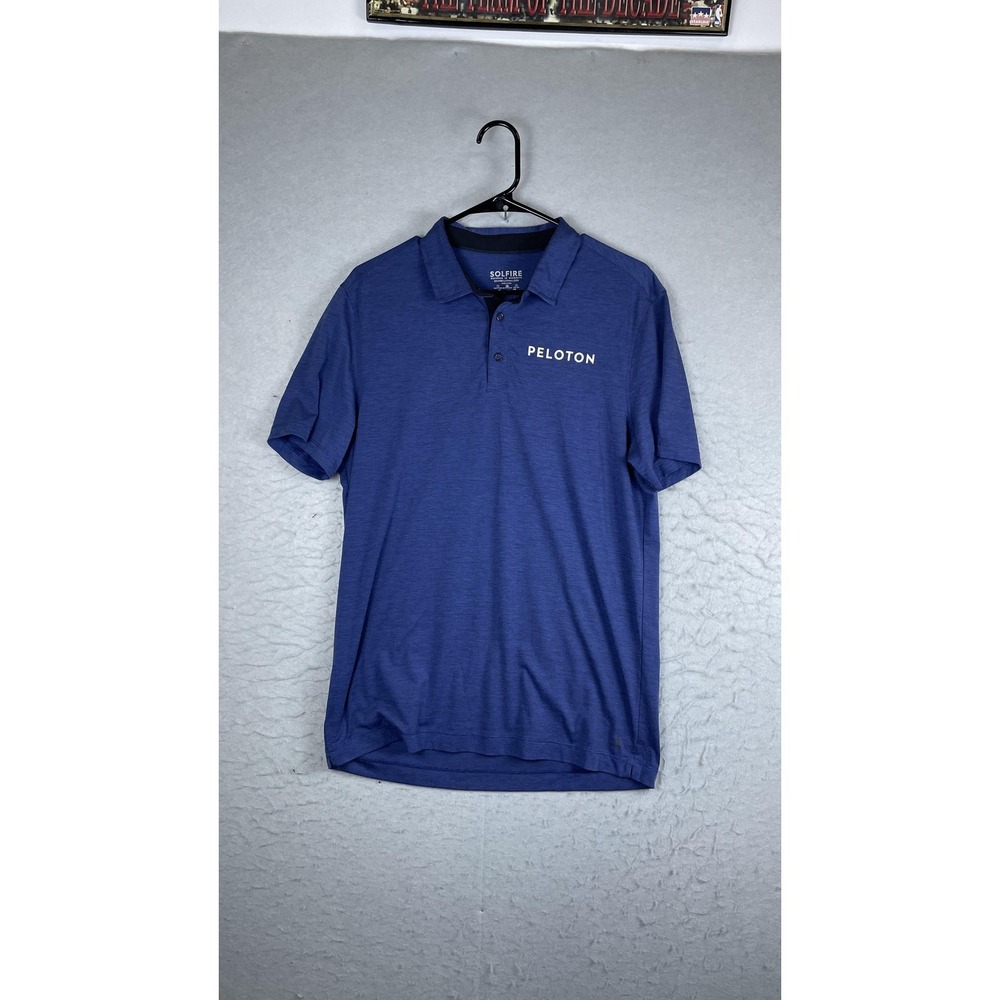 Solfire Polo Shirt Mens Medium Blue Solid Peloton Logo Athletic Short Sleeve